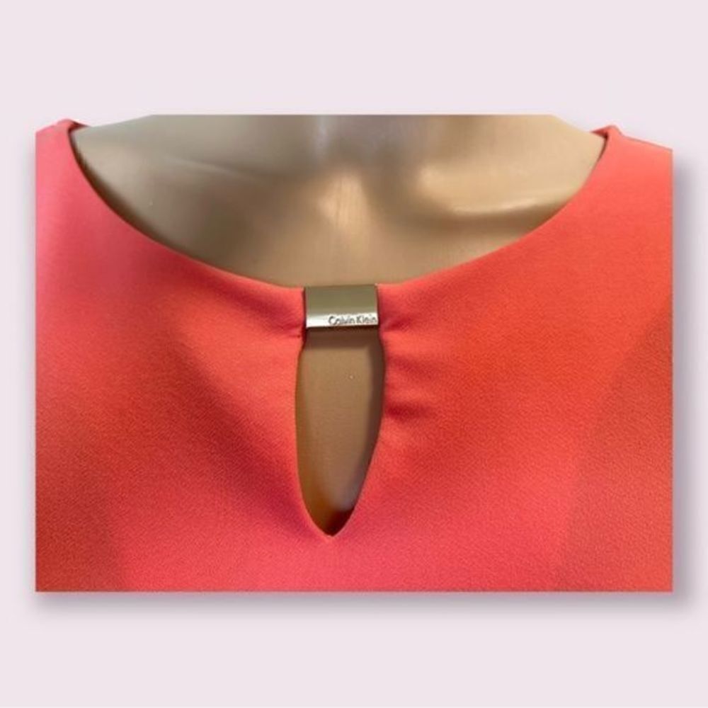 Calvin Klein tunic/blouse coral flared ruched ruffled long sleeve M - Picture 4 of 12